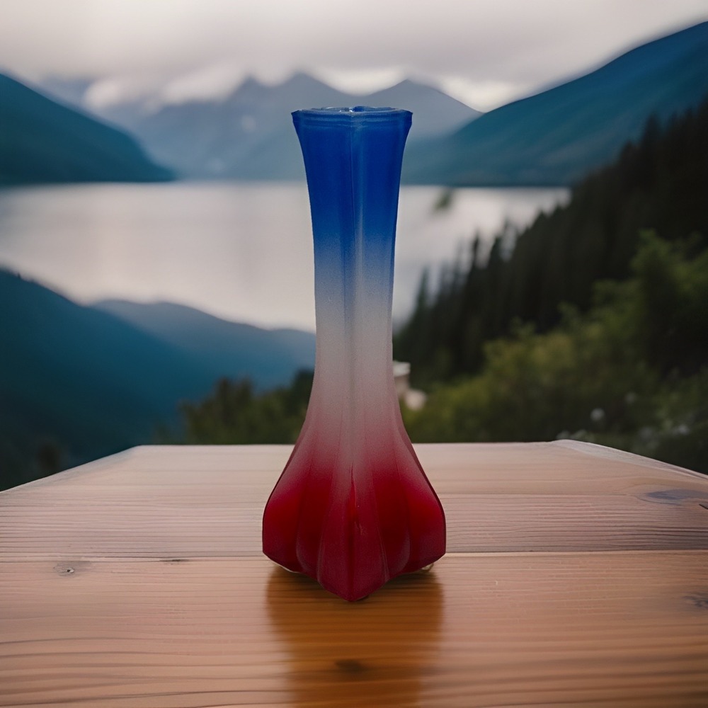Vintage 1986 People Europa S1409 Red White Blue Frosted‎ Vase 9" Tall